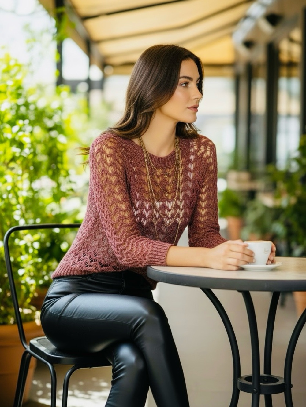 Fenn Wright Manson Women’s Vintage Openwork Knit Top in Wine - Size XS - Picture 3 of 5
